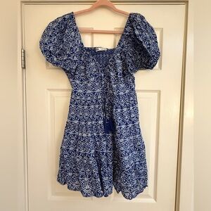Zara Navy and White Smocked Dress